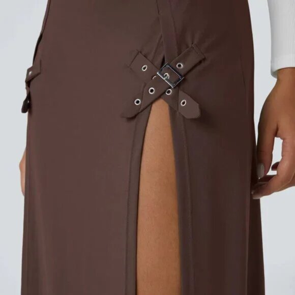 Halara High Waisted Decorative Buckle Split 2-in-1 Maxi Casual Skirt Chestnut L - Picture 5 of 14